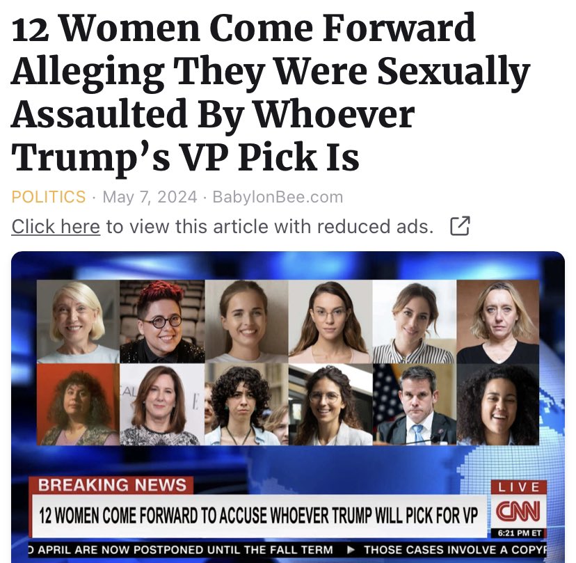 Mai_ASUR's tweet photo. @LeadingReport 12 Women Come Forward Alleging They Were Sexually Assaulted By Whoever Trump’s VP Pick Is https://t.co/g5Fik49hVC