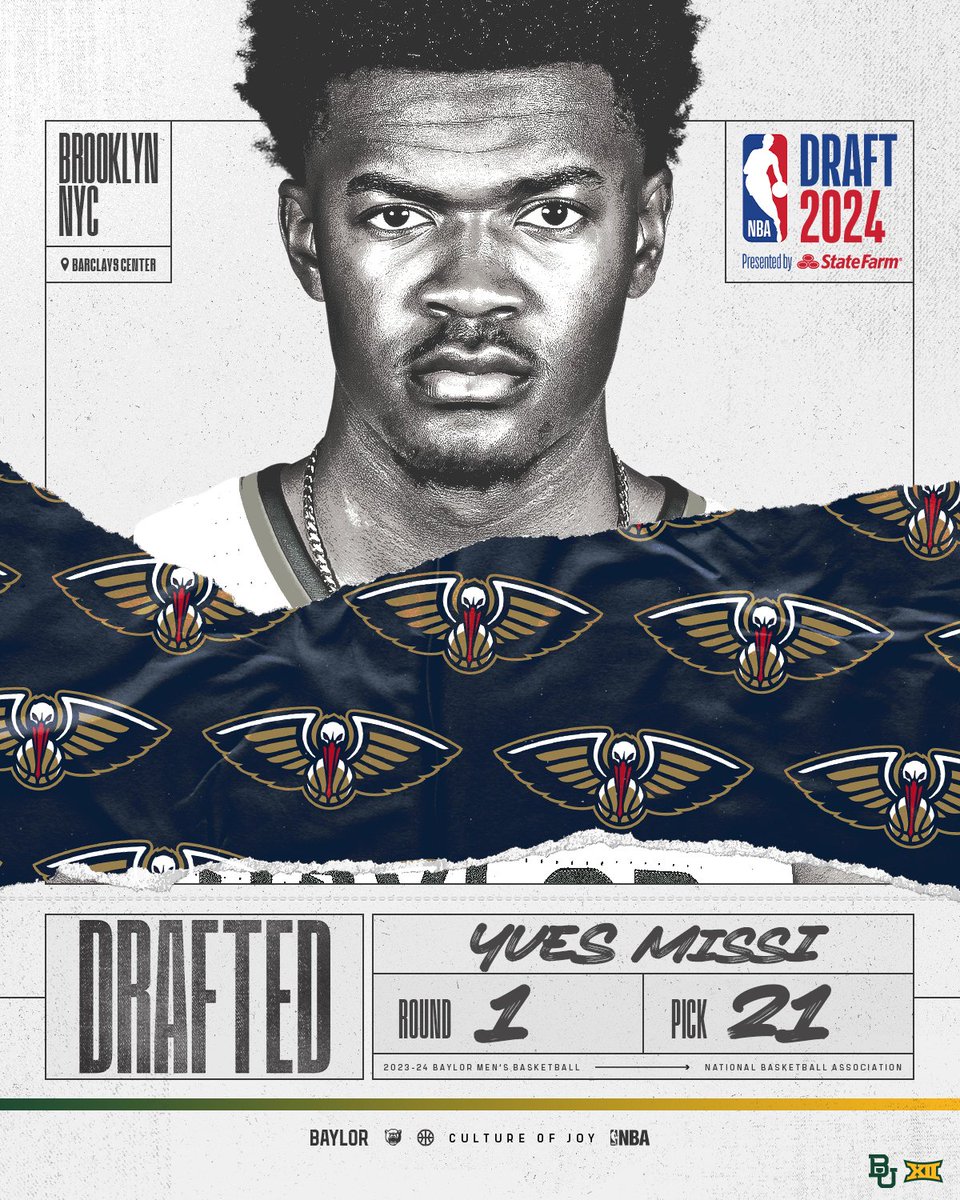 BaylorMBB's tweet photo. SELECTED ✅
@Yves_missi to the @PelicansNBA
#SicEm | #CultureofJOY https://t.co/L2IGjDK6ze