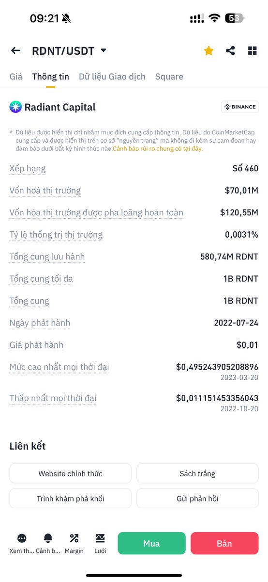 Tổng cung #RDNT đã tăng 50% ? 👀🐤

Tất cả các trang đều để Total Supply và Max Supply của #RDNT là 1B token so ra full cap chỉ 120M 🫣

Check thấy token bên Arbitrum thì Supply đã 1.32B token + BSC là 111.48M + Ethereum là 67.86M => Supply #RDNT trên cả 3 chain là xấp