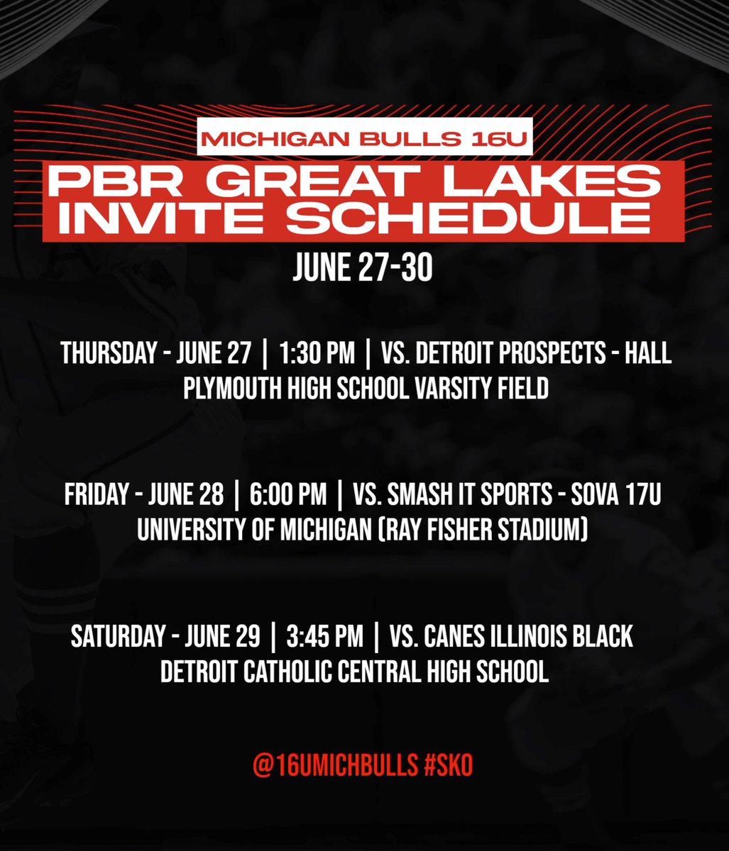 Our schedule for this week’s <a href="/PrepBaseballMI/">Prep Baseball Michigan</a> Great Lakes Invite! #SKO