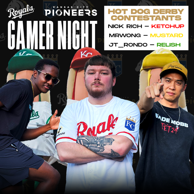 PioneersGG's tweet photo. Our @Royals Gamer Night Hot Dog Derby Contestants:
🔴 Ketchup @N1CKRICH
🟡 Mustard @MrMasterWong
🟢 Relish @JT_RonDo
Tomorrow, June 27th. Purchase tickets ⬇
