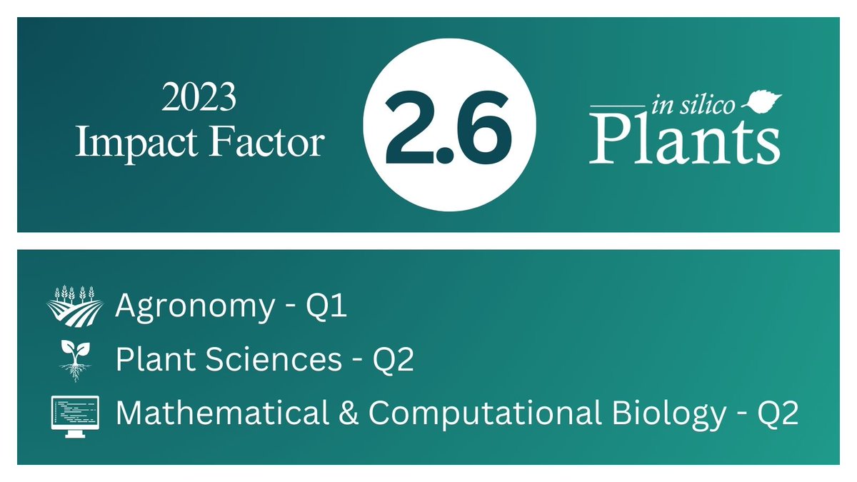 in silico Plants (@insilicoplants) on Twitter photo With an Impact Factor of 2.6 we are ranked Q1 in Agronomy🌾and Q2 in Plant Sciences 🌿 and Mathematical & Computational Biology!💻
We are grateful to the authors and reviewers whose contributions made this publication possible. We are excited for the journal's continued growth With an Impact Factor of 2.6 we are ranked Q1 in Agronomy🌾and Q2 in Plant Sciences 🌿 and Mathematical & Computational Biology!💻
We are grateful to the authors and reviewers whose contributions made this publication possible. We are excited for the journal's continued growth