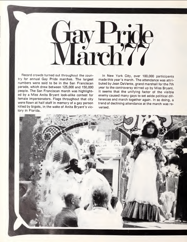 TransArchives's tweet photo. Photos of 1977 San Francisco Pride found in "Cross-talk" magazine. March highlight was a "Miss Anita Bryant look-alike contest."
Read the full issue online. https://t.co/YBqWtZsyl8
#uvic #yyj #trans #yyjpride #pride @UVicLib @UVicSC https://t.co/fIObMd1l1r