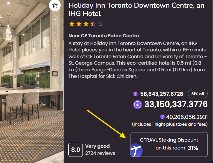 xprtravel's tweet photo. Use your #Snipcoins $Snips to get great deals on a room in #Toronto,Canada. Stake $CTRAVL and save up to 30% or more. Great deals available for the @snipcoins community. 

Proudly Built on @XPRNetwork with No GAS Fees! https://t.co/9k7xg2FnV9