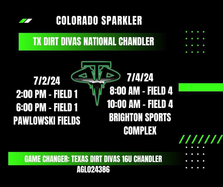Heading up north to play in Colorado!!
<a href="/TDD16uNational/">Texas Dirt Divas 16U National Chandler</a>