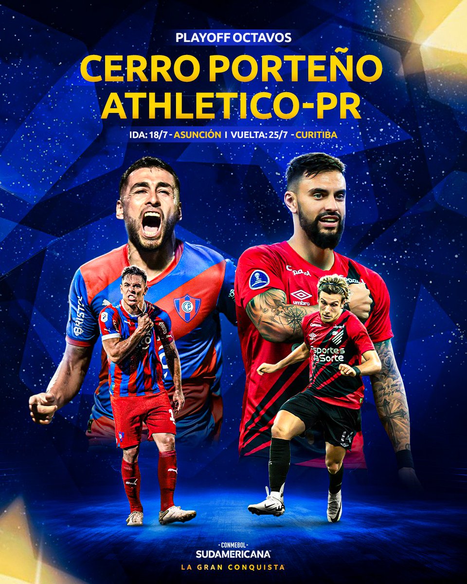 🔝🏆 ¡Gran partido en el Playoff de octavos de la CONMEBOL #Sudamericana!

🇵🇾🆚🇧🇷 <a href="/CCP1912oficial/">Club Cerro Porteño</a> y <a href="/AthleticoPR/">Athletico Paranaense</a> van por un lugar entre los 1⃣6⃣ mejores en el camino de #LaGranConquista.