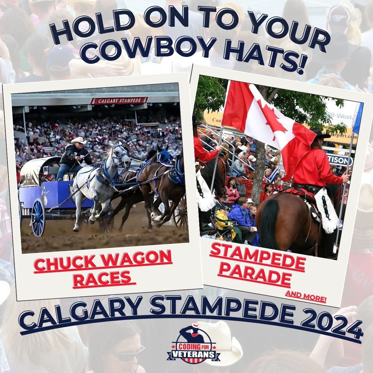 Coding4Veterans's tweet image. Howdy, y'all! 🤠 Coding for Veterans is saddling up for the Calgary Stampede 2024! 🐎🇨🇦 Stay tuned for all the excitement, and let us know if you'll be joining the fun! #CalgaryStampede #CodingForVeterans