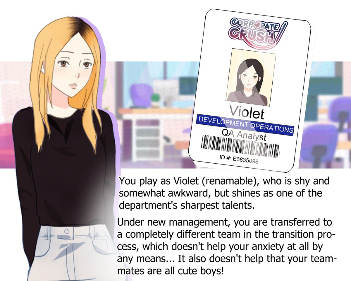 higancherrygame's tweet photo. ✨Introducing Violet (renamable MC)✨
enjoys:
🟣 tending to houseplants
🟣 meal prepping
🟣 thinking about a certain someone... (which LI will you choose?)👀

#otomedev #otomejam #joseijam #otomedev #otometwt #otome #visualnovel https://t.co/RJa8O9BAxy