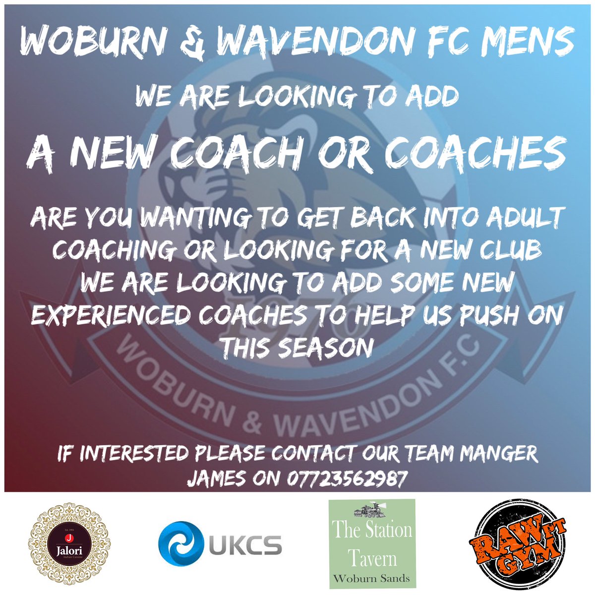 We are looking to add some new players and some additional coaches to help us push on from last seasons cup win.

Get in touch if interested