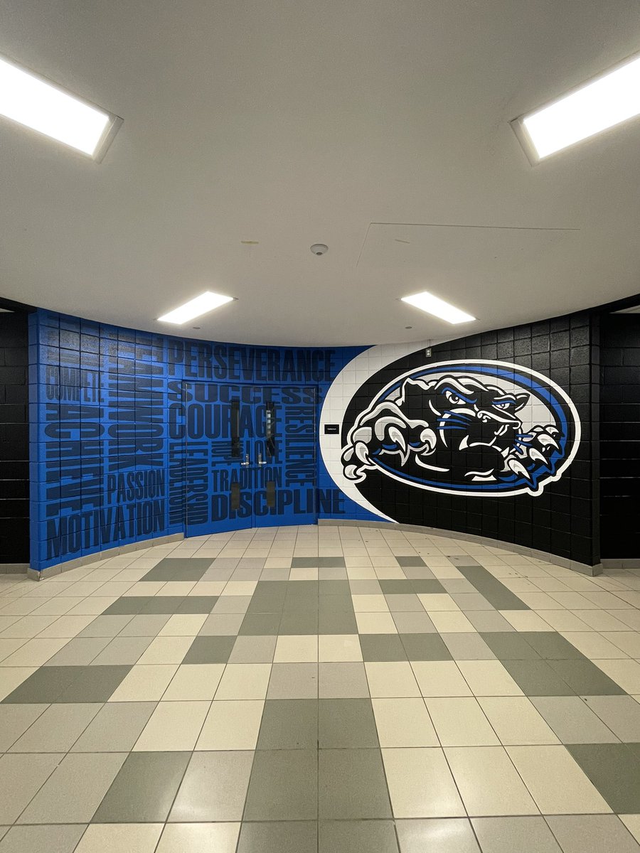 illusionimages's tweet photo. Hallway Refresh! 🎨✨This particular brick was a challenge, but it's all about trusting the process and creating that unbeatable school spirit vibe. #SchoolSpirit #SchoolPride #HomeOfThePanthers #TrustTheProcess @dytweets @DPCDSBSchools https://t.co/CXB4QVcfrK