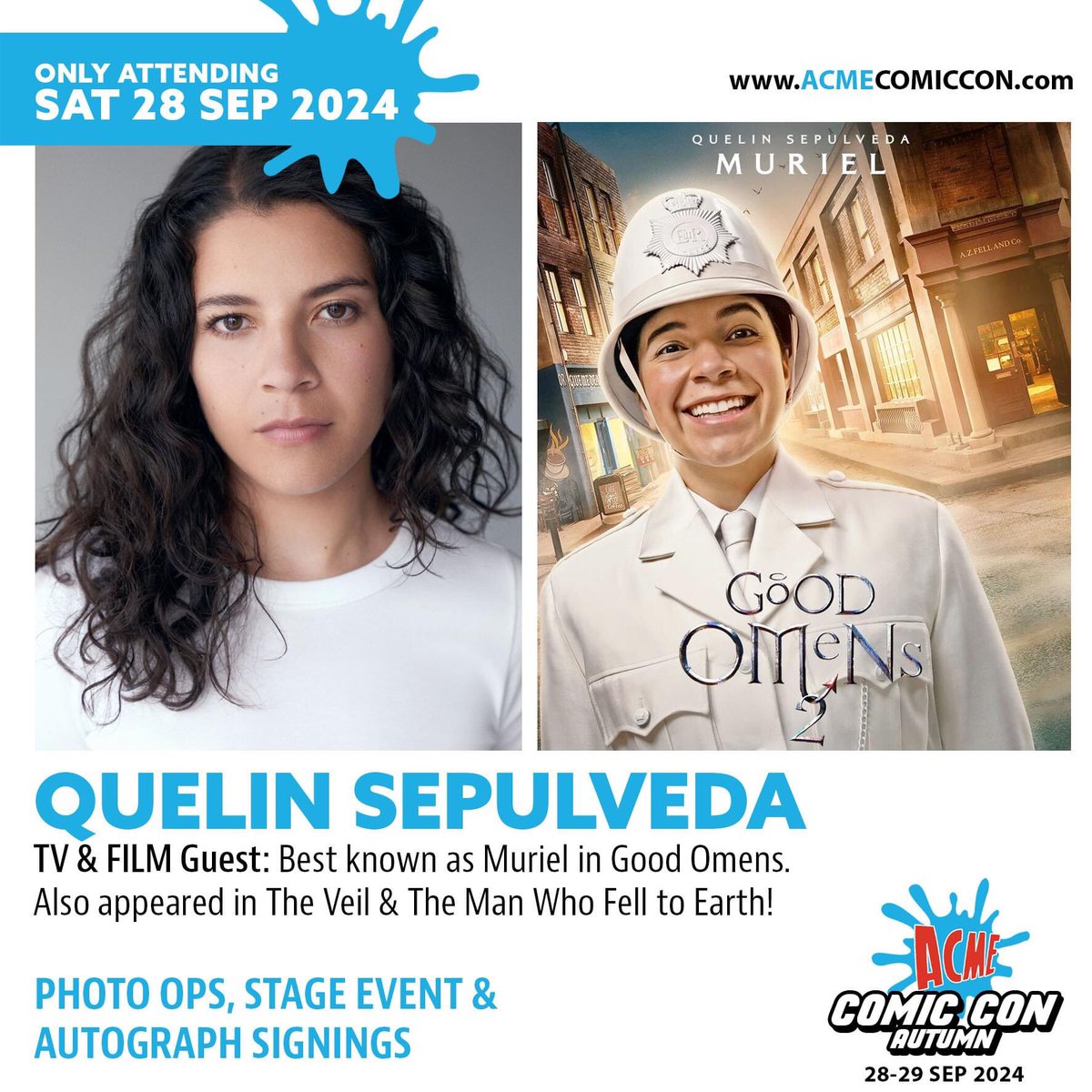 FFComicCon's tweet photo. 📣 NEW GUEST 📣

We are thrilled to welcome @QuelinSepulveda to ACME Comic Con this Sep! 🎉🎬✨ Quelin will be joining us for photo ops, signings and talks! 

https://t.co/GIQwmDb05K

#acmecomiccon #scotlandcomiccon #acme #glasgow #goodomens https://t.co/NA20WkkiD8