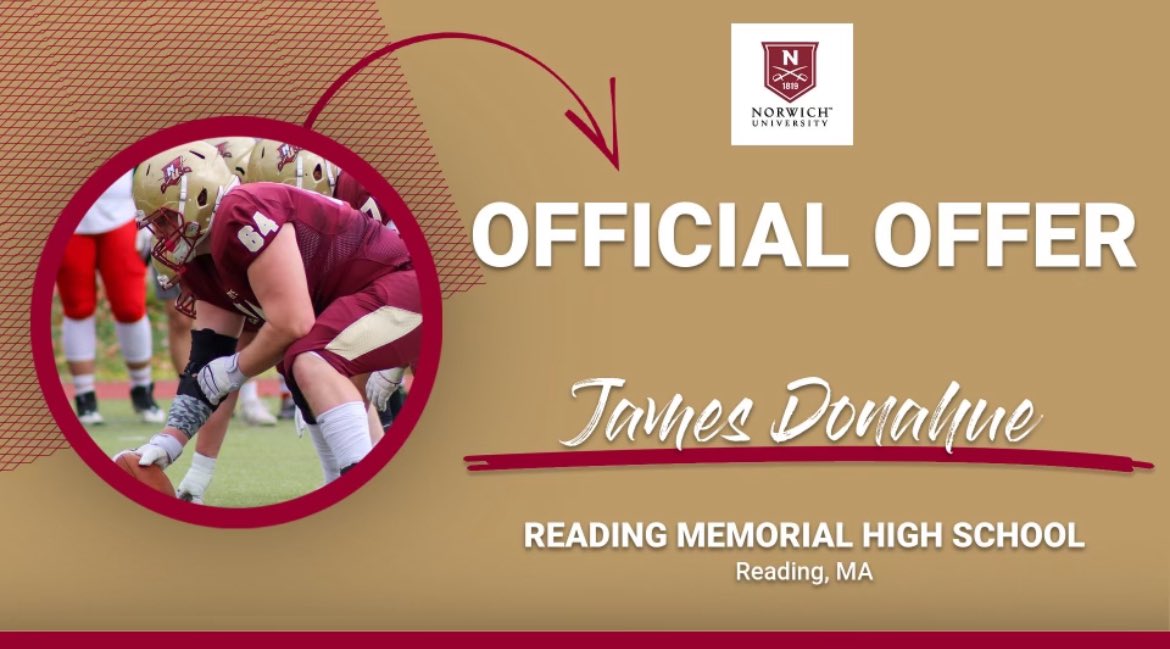 After a great conversation with <a href="/CoachJohnsonOL/">𝘽𝙤𝙗𝙗𝙮 𝙅𝙤𝙝𝙣𝙨𝙤𝙣 𝙄𝙄𝙄</a>, I’m exited to announce that I have been offered a roster spot at Norwich University. Thank you <a href="/NorwichFB/">Norwich Football</a> for the opportunity!