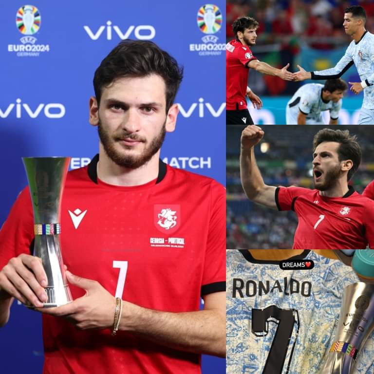 BlueboyCR7's tweet photo. El día de hoy de Khvicha Kvaratskhelia 🇬🇪

Enfrentó a su ídolo Cristiano Ronaldo ✅️

Marcó su primer gol en una Eurocopa✅️

Georgia se clasificó a los octavos de final ✅️

Fue elegido como el MVP del partido.✅️

Se quedó con la camiseta de Cristiano Ronaldo✅️

#EURo2024 https://t.co/BfQba6TlQ7