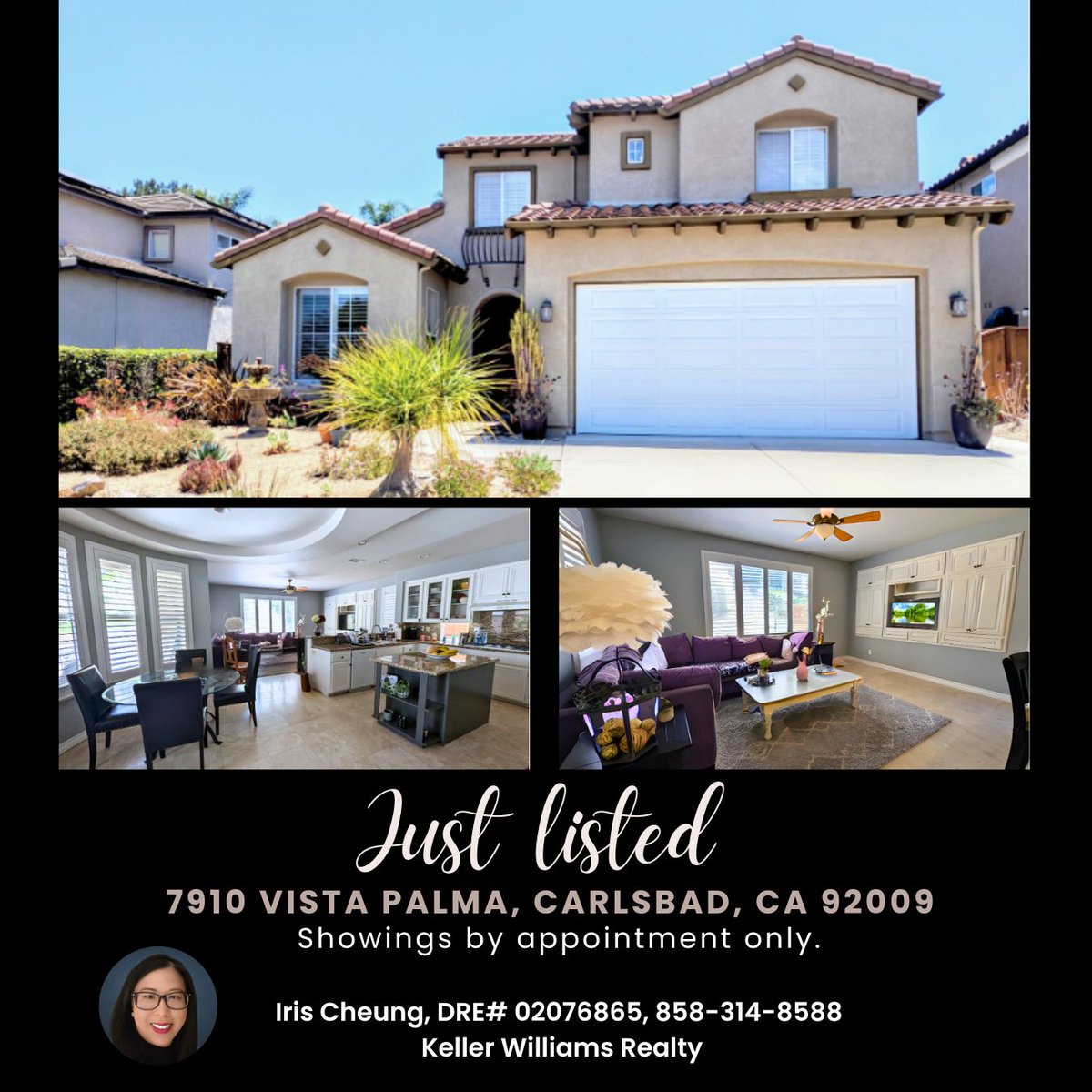 🚩Just listed: 

Welcome to this stunning home located on a cul-de-sac in La Costa Valley. 

Price: $1,899,000
3-bedroom, 3-full bath, with 1 bonus room downstairs.  

Please contact me for details. 

Iris Cheung 
Keller Williams 
DRE# 02076865