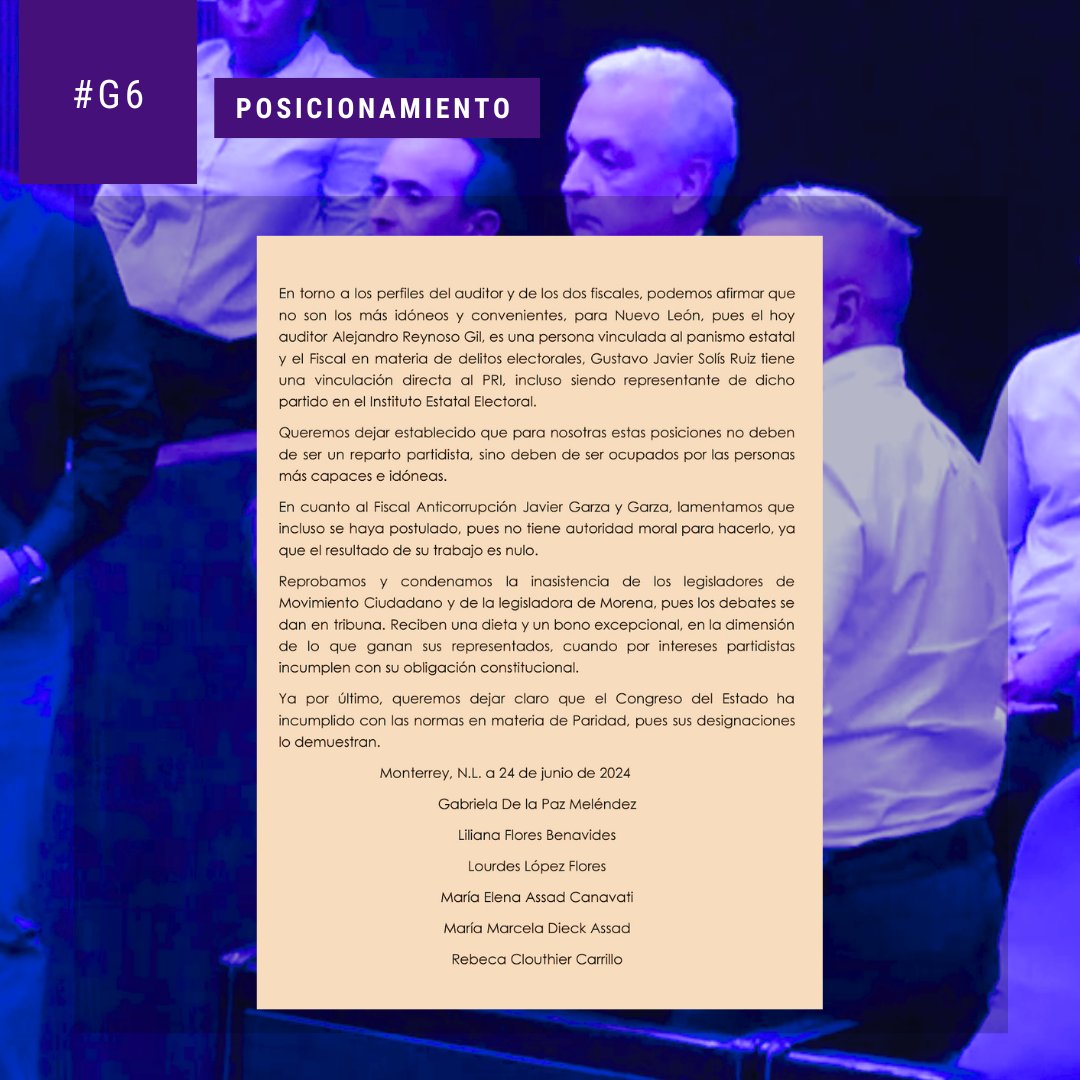 Estás designaciones tienen un problema de origen. Comité de Selección del SEANL, que debe de estar compuesto por 9 integrantes, solo tiene 4 miembros, pues 5 renunciaron, por ende, cualquier referencia o acuerdos de este comité, es violatorio a la norma.
#G6
<a href="/CongresoNL/">Congreso Nuevo León</a> 
#SEANL