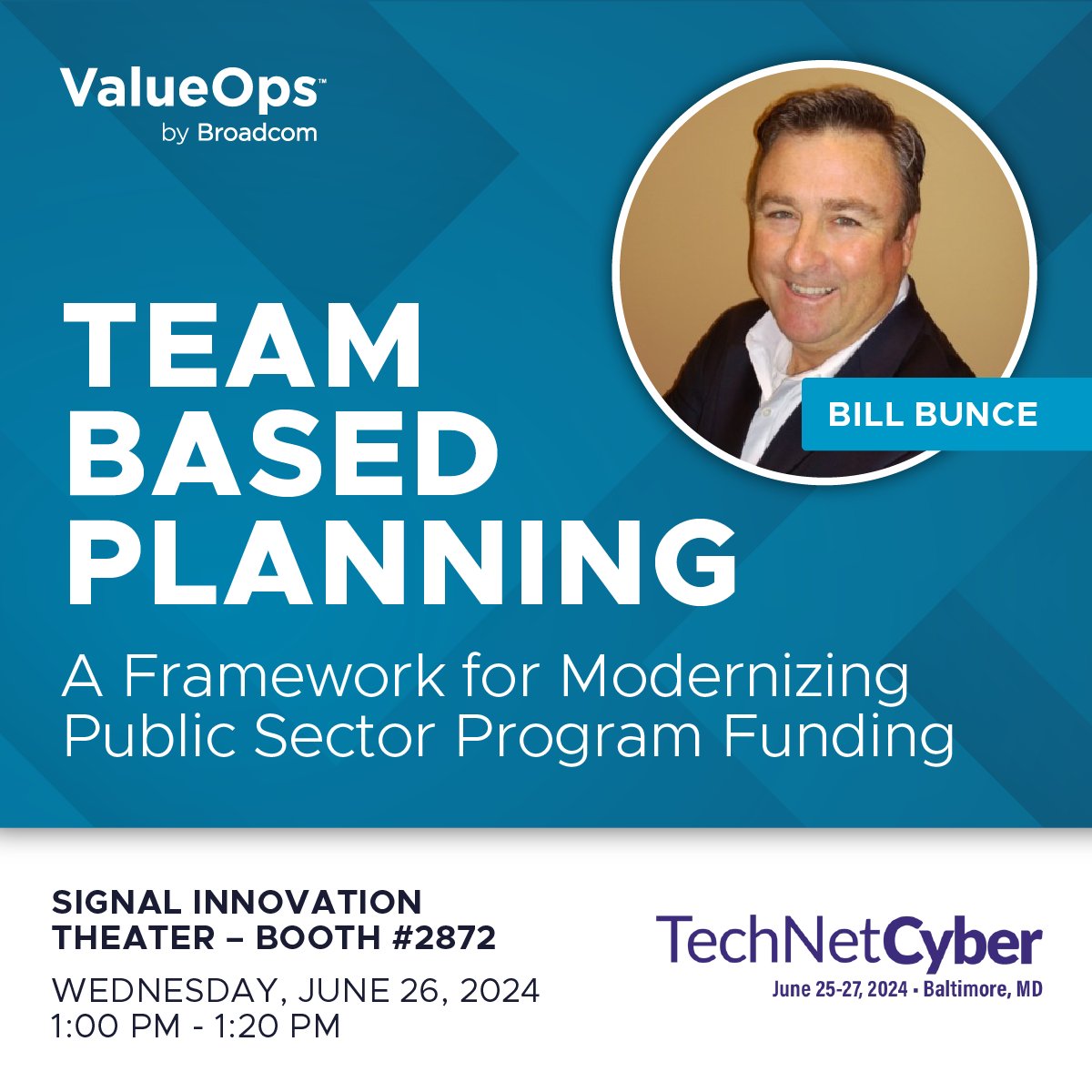 Alexsander71's tweet image. #TechNetCyber - TOMORROW is Bill Bunce&apos;s session on Team Based Planning - A Framework for Modernizing Public Sector #ProgramFunding. This session introduces a new approach to #ProgramPlanning that is focused on teams rather than projects. @BroadcomVSM bit.ly/4cinPMu