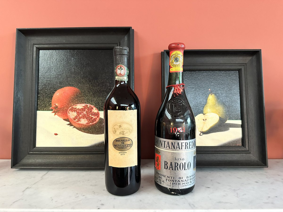 Mr_Winoship's tweet photo. 1979 #valdisuga #brunello 1961 @Fontanafredda_  #barolo  both holding up super fine @Hedonism_Wines took a bit with the @DurandCorkscrew @MoutonIsAClaret @VashtiRoebuck2 @RoebuckSteve1 @AttorneySomm @jwalkermobile https://t.co/TNJ7UAywHW