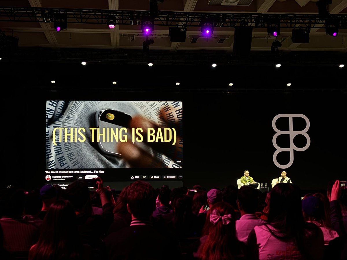 AlbertoGiorgi1's tweet photo. @imranchaudhri sharing @MKBHD's take on the AiPin at #config2024 was unexpected and hilarious 😂 https://t.co/1FpB2lQqQB