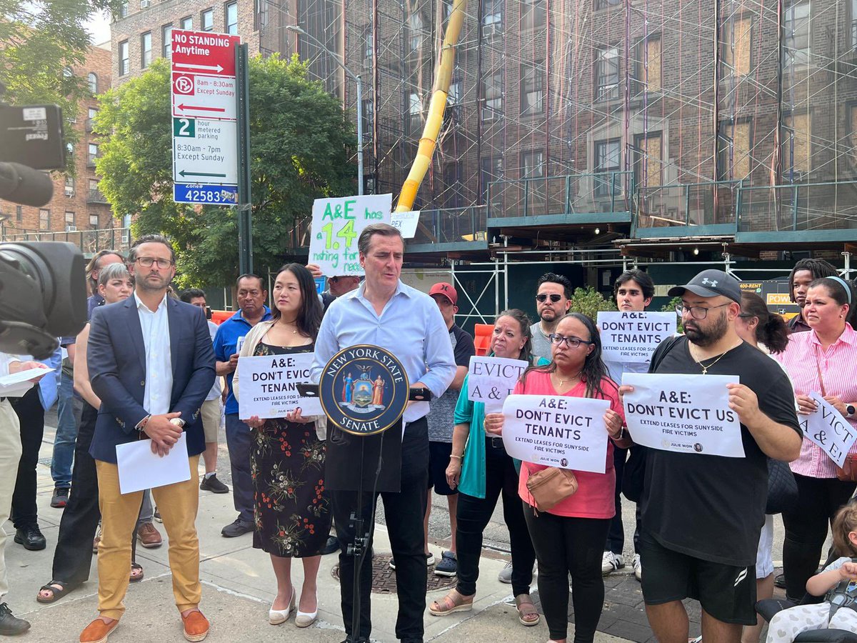 Koenig_La's tweet photo. Thank you to @SenGianaris @McLaughlinStern @CMJulieWon for fighting for 300 victims of the Sunnyside fire caused by A&amp;E Real Estate. Where was @GovKathyHochul or @NYCMayor ? Still nothing from your office. #Lawsuitfiled #slumlords #Giveusourhome https://t.co/ON02BWsRV9