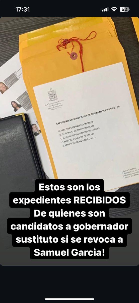 Orgullo_Regio's tweet photo. ¡Se va Samuel García!

Antes de que termine este año el Congreso estaría destituyendo al gobernador de Nuevo León y los que suenan para ocupar el cargo son:

Waldo Fernández
Tatiana Clouthier
Ildefonso Guajardo
Marcela Guerra
Mauricio Fernández

Hagan sus apuestas. https://t.co/3saSYGeyrE