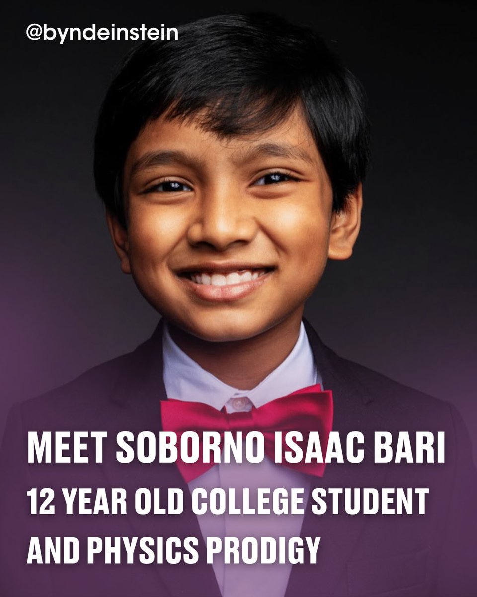 ByndEinstein's tweet image. Meet Soborno Isaac Bari: A physics prodigy who is starting college at just 12 years old! Soborno is a shining example of the future of physics. We’re excited to see Soborno shift paradigms and challenge the status quo!

#beyondeinstein #einstein #physics #sobornoisaacbari