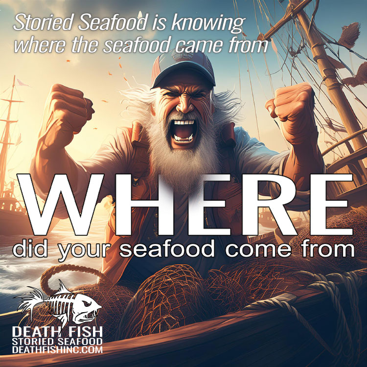 DeathFishOne's tweet image. The  best way of supporting local working watermen is to always ask about  the seafood. Ask your server or retailer where the seafood came from.  The next time someone mentions eating seafood, ask them if they know  where it came from. Wearing Death Fish Storied Seafood designs…