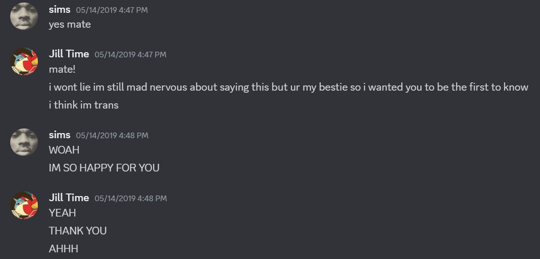 imJillTime's tweet photo. was reminded of my coming-out story today
been 5 years since i sent the scariest yet most fulfilling message ive ever sent in my life. felt alive for the first time in 20 years. never looked back.
happy pride 🏳️‍⚧️ https://t.co/0UAs7SjWEN
