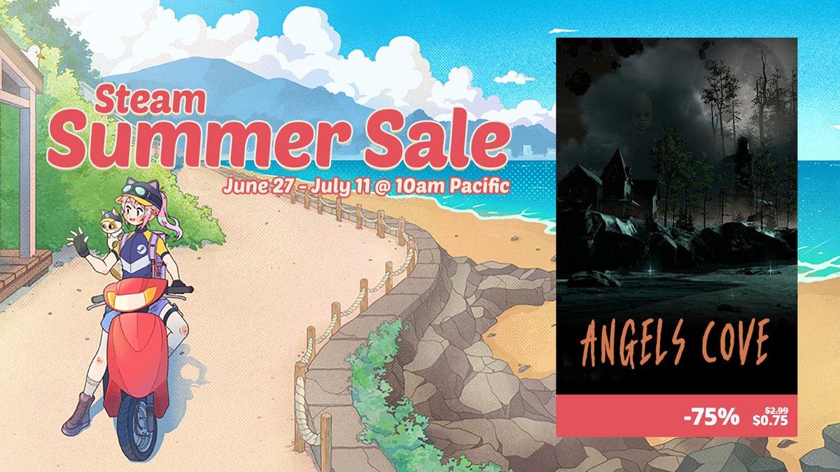 cgcowboy's tweet photo. ๐จ Steam Summer Sale Alert! ๐จ
๐ช "Angels Cove" is 75% off!๐ฅ
๐๏ธ June 27 - July 11. Donโt miss out!
๐ป Perfect for horror fans & streamers!
๐ฎ https://t.co/Eyr43U8LDJ
#IndieGame #HorrorGame #AngelsCove #SteamSale #GameDev #IndieDev #HorrorCommunity #Streamer #GamingCommunity https://t.co/suUIsVMMck