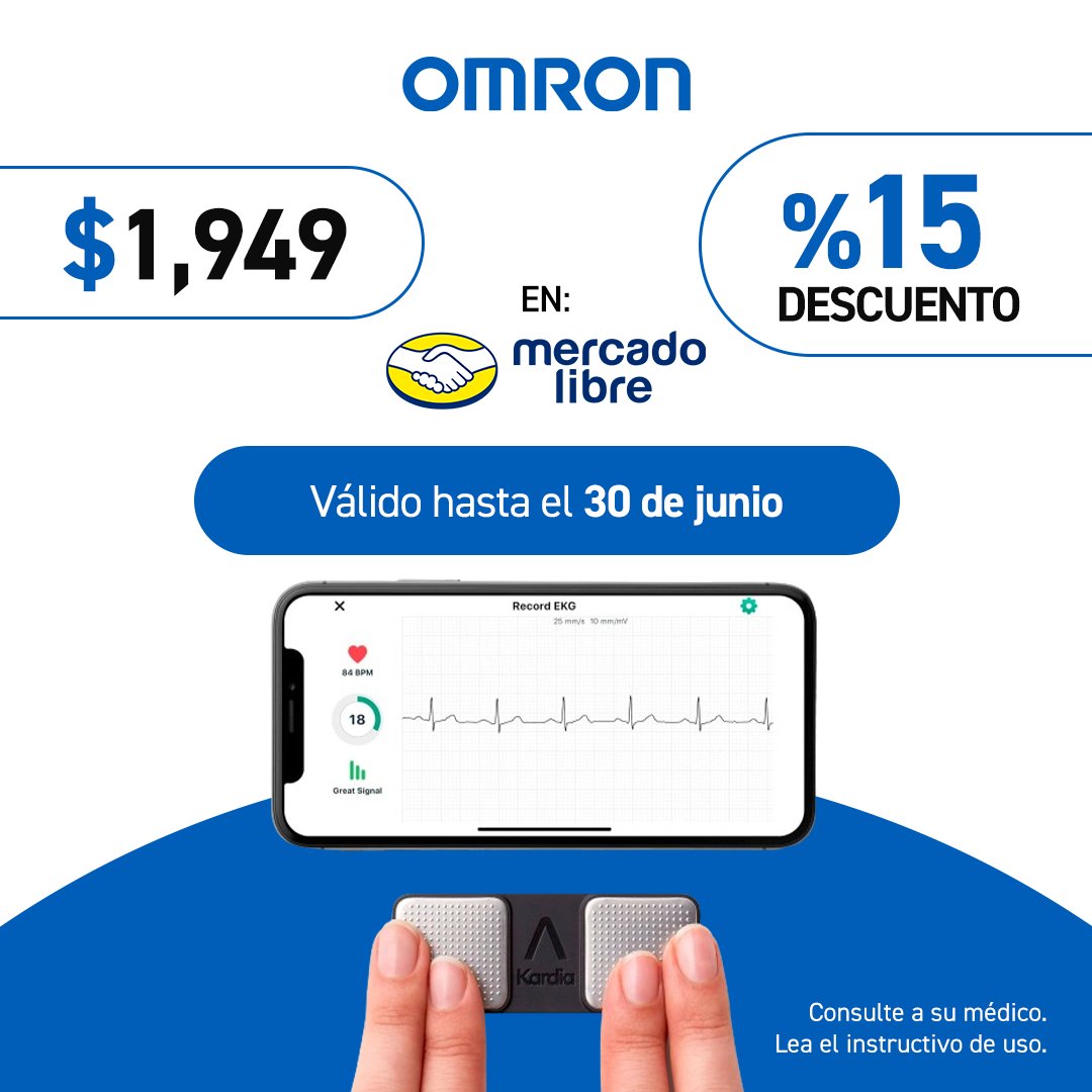 OmronLam's tweet photo. ¡Últimos días! 

Invierte en tu salud y dale a tu corazón el cuidado que merece con KardiaMobile System de OMRON. Encuéntralo con 15%  de descuento en Mercado Libre. https://t.co/zNLqUdFRp7