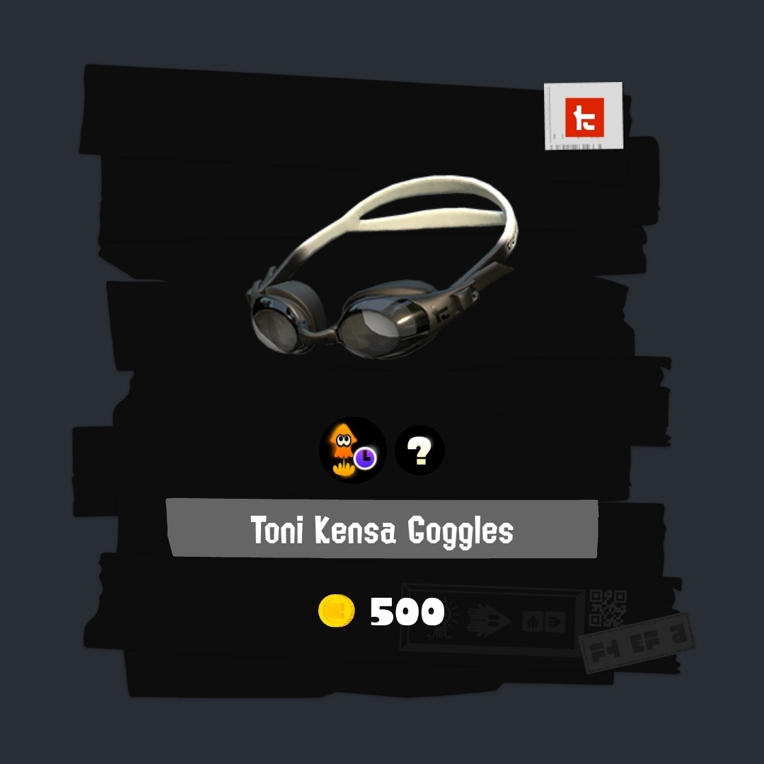 TonikensaNA's tweet photo. Apologies for lack of updates, but we are back to our regular postings.
For the next 24 hours, you can order the Toni Kensa Goggles with Quick Super Jump as the main ability on the Splatnet Shop. #ToniKensa #Splatoon3 https://t.co/6Ttj2ZC14M