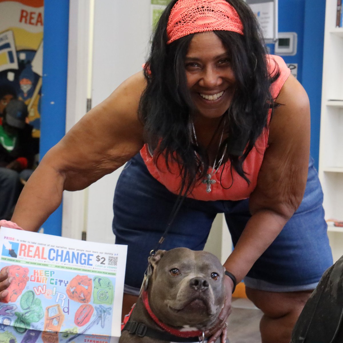 RealChangeNews's tweet photo. Out celebrating Pride? Pick up the latest issue from a #streetpaper vendor!
Feat.: @GuyOron's feature on the corporatization of Pride; a look at 50 years of @SeattleGayNews; @typographically's weekend of Seattle weird.
Buy a paper from Dhannie at the Magnolia @MetMarket📰✨ https://t.co/txnrIWeDWS