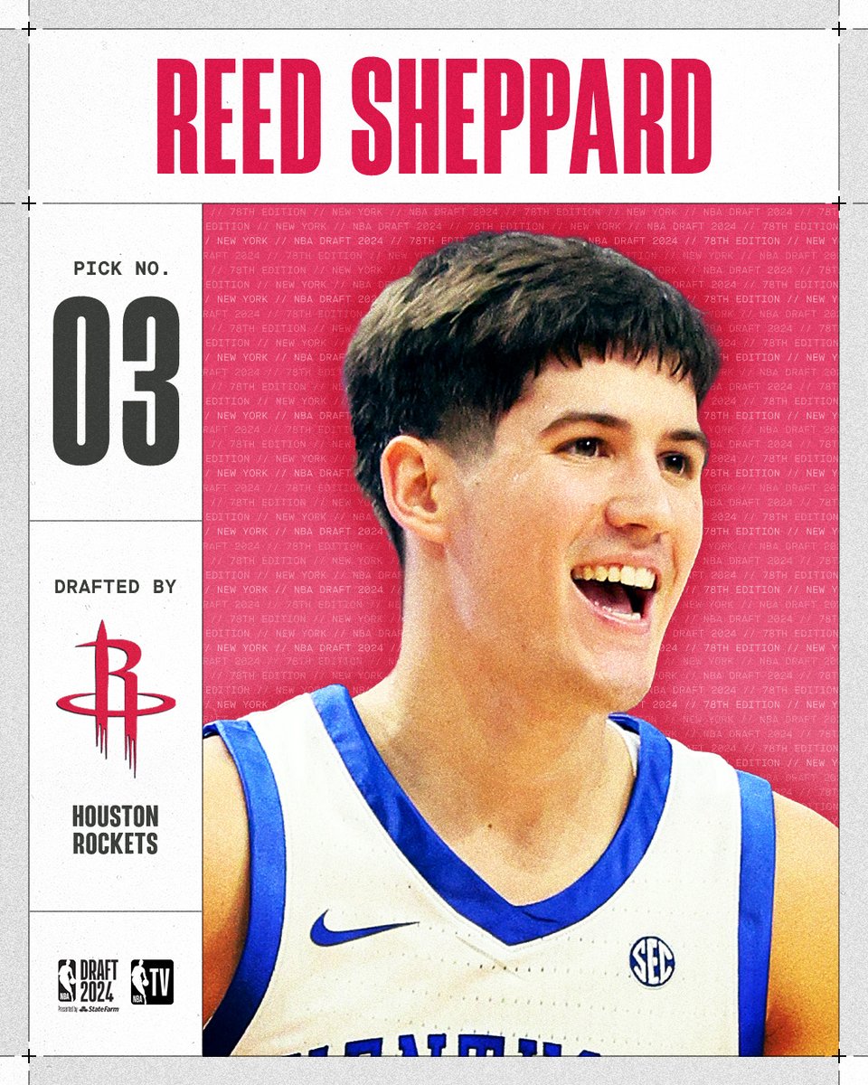 With the No. 3 pick of the 2024 #NBADraft, the <a href="/HoustonRockets/">Houston Rockets</a> select Reed Sheppard!