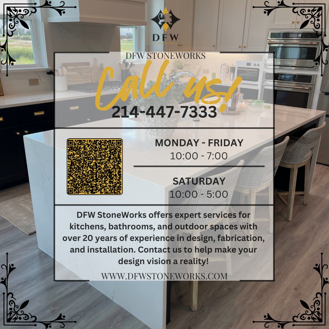 dfwStoneWorks's tweet image. Discover #CustomStone at #DFWStoneWorks! Specializing in granite, quartzite, &amp;amp; quartz for countertops, flooring, &amp;amp; more.

🕒 Book your appointment:
Mon-Fri: 10 AM - 7 PM
Sat: 10 AM - 5 PM
Sun: Closed

📍 Visit us at: 1714 N I35E Carrollton, TX 7500

#DFWStoneWorks #RyanMorganRES