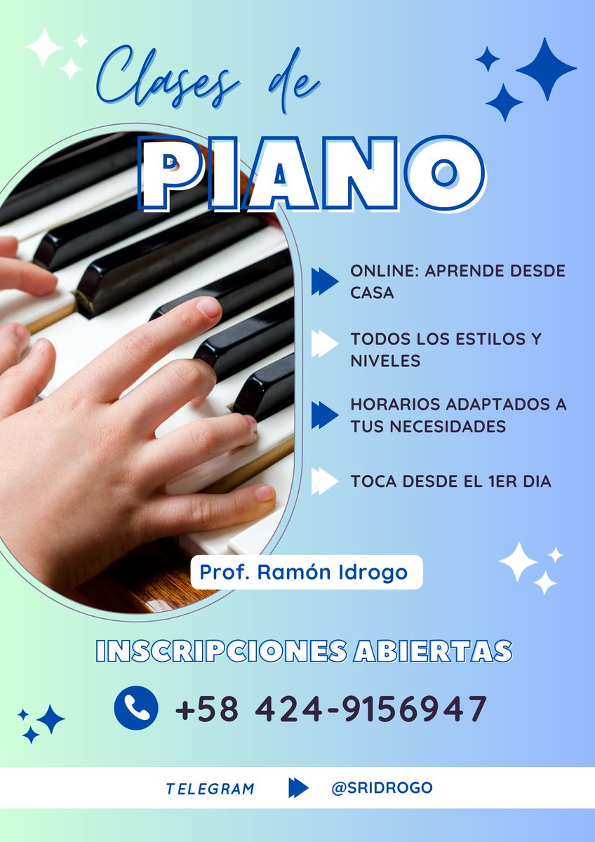 Aprende a tocar el piano desde la comodidad de tu hogar. Clases de piano personalizadas totalmente en vivo. Horarios adaptados a tus necesidades 🎹🎼🎶📝✨
