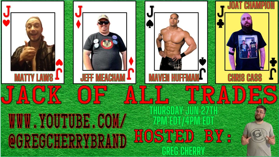He's been a guest on podcasts with <a href="/ChrisVanVliet/">Chris Van Vliet</a> and the <a href="/undertaker/">Undertaker</a> and has a massively successful YouTube channel of his own. Tomorrow, #MavenHuffman joins the <a href="/GregCherryBrand/">Greg Cherry</a> on Jack of All Trades. The biggest JOAT ever goes LIVE at 7pm Eastern time!