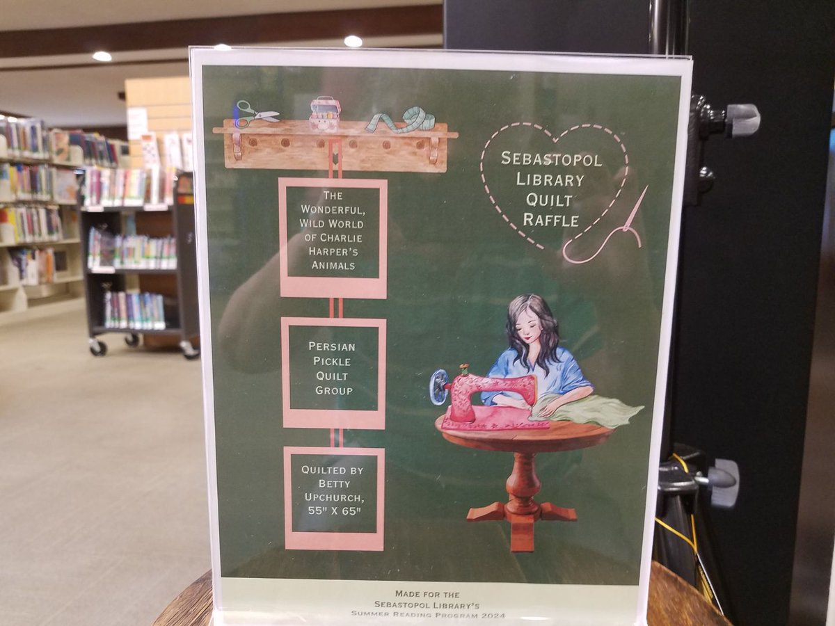 Library95472's tweet photo. This beautiful quilt called "The Wonderful Wild World of Charlie Harper's Animals" is 55" x 65" &amp; is on raffle. It is displayed at #SebastopolRegionalBranchLibrary  Buy 13 tickets for $10,  6 for $5, 1 for $1.  The winner will be announced on Sept. 21, 2024. https://t.co/ANioZrMkDS