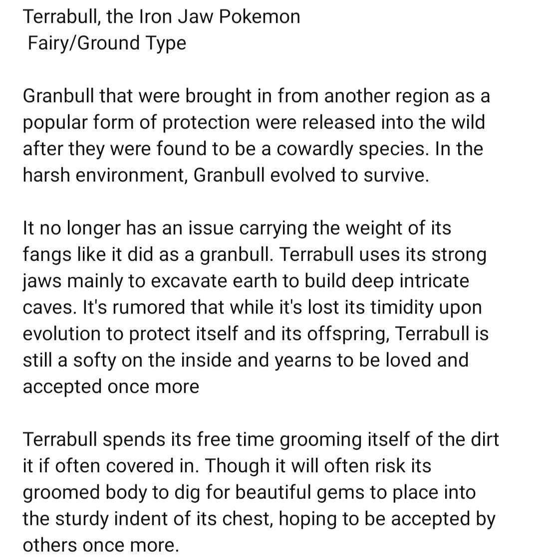 Nelajer21's tweet photo. Terrabull, the Iron Jaw Pokemon
Fairy/Ground Type
An evolution of Granbull!
Thank you, @OnduRegion for making my idea a reality.
#Pokemon #ポケモン #Terrabull https://t.co/H4R6uJpCx3