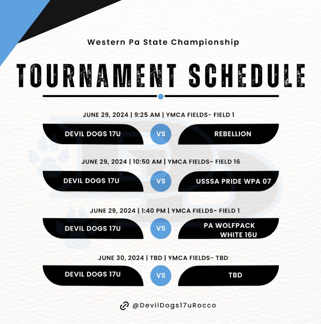 Here is our schedule for our upcoming tournament!!