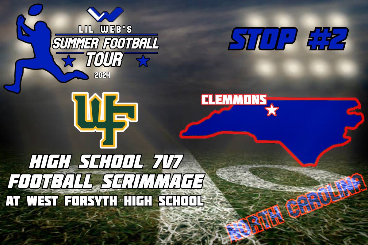 LilWeb26's tweet photo. Lil Web’s 2024 Summer Football Tour 🏈
Stop #2 - 📍Clemmons, NC

I headed down to North Carolina and I got to film a 7v7 football scrimmage today at West Forsyth High School. 

Highlights will be coming soon! 🎥

#NorthCarolina #7v7 #SummerFootballTour https://t.co/R9xCdW73wh
