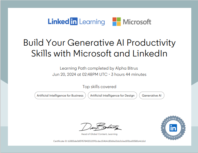 Alpha_Bitrus_'s tweet photo. Blessed to have completed seven certification courses on LinkedIn and Cisco, sponsored by @3MTTNigeria,  I’ve gained valuable skills in AI, English communication, Data Analysis, and soft skills, which I’m excited to apply in my professional journey. #My3MTT #3MTTLearningJournal https://t.co/e3jdQTgzgZ