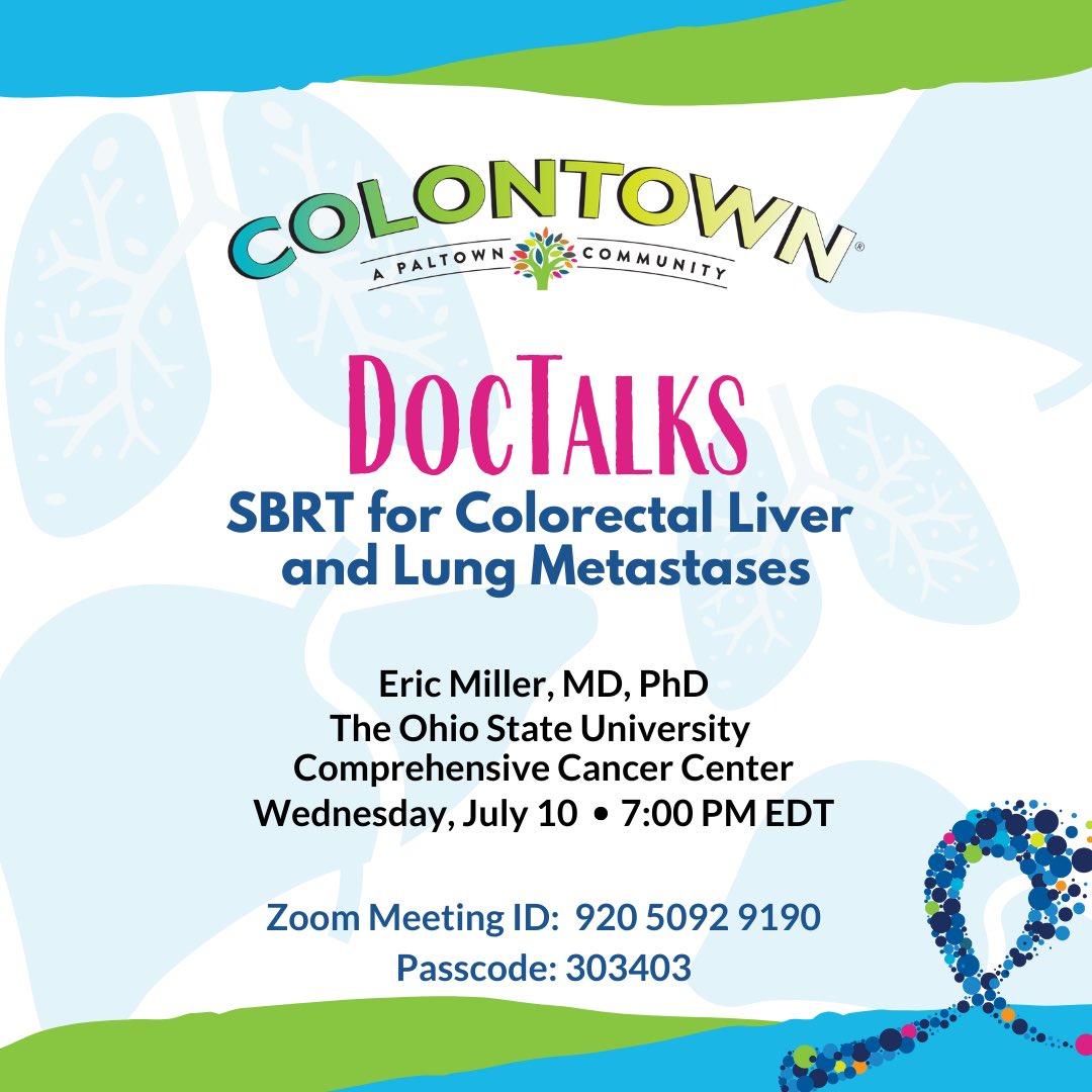 Betsy Post (@betsypost2) on Twitter photo š Save the Date for our next DocTalk šØāāļøā July 10th at 7pm EDT on Zoom ā I am thrilled to host <a href="/EricMillerMDPhD/">Eric Miller</a> to discuss #SBRT for #CRC Liver and Lung Mets. (We will also discuss the ERASur trial.) Our patients in <a href="/colontown/">COLONTOWN</a> canāt wait for this one! š #crcsm š Save the Date for our next DocTalk šØāāļøā July 10th at 7pm EDT on Zoom ā I am thrilled to host <a href="/EricMillerMDPhD/">Eric Miller</a> to discuss #SBRT for #CRC Liver and Lung Mets. (We will also discuss the ERASur trial.) Our patients in <a href="/colontown/">COLONTOWN</a> canāt wait for this one! š #crcsm