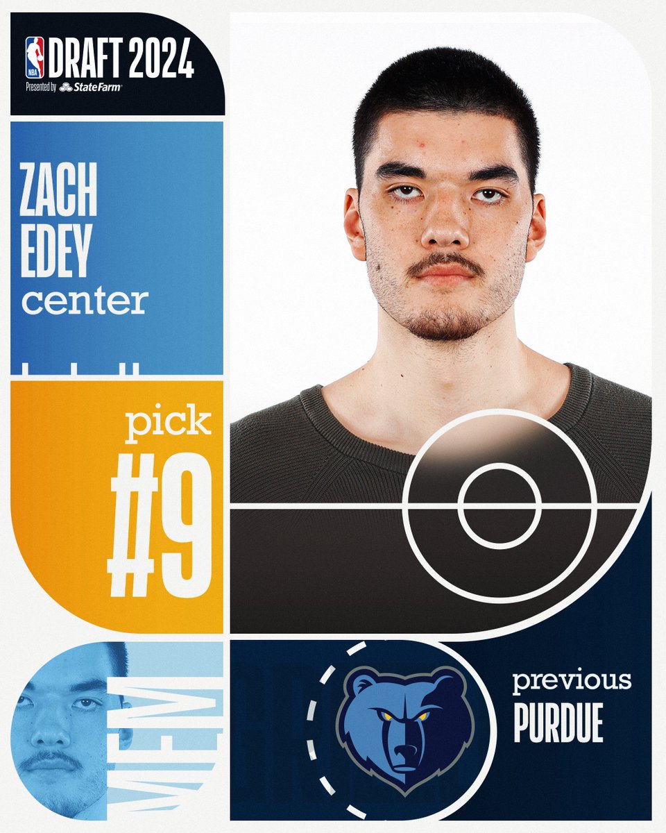 With the 9th pick of the NBA Draft, the <a href="/memgrizz/">Memphis Grizzlies</a> select Zach Edey (<a href="/zach_edey/">zach</a>)!

2024 #NBADraft presented by State Farm LIVE on ABC &amp; ESPN!
