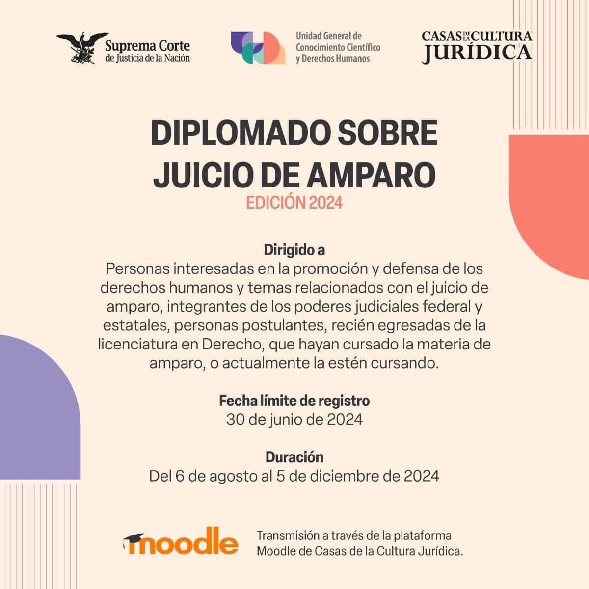 SCJN's tweet photo. 📢Participa en el Diplomado sobre Juicio de Amparo, edición 2024

🔎 Consulta la convocatoria: https://t.co/mnPbAiW6BU

✍🏽 Registro del 21 al 30 de junio: https://t.co/xmBtVfWDUW

¡Te esperamos!
@CCJSCJN  | @ddhh_scjn https://t.co/MswP5TTiB9
