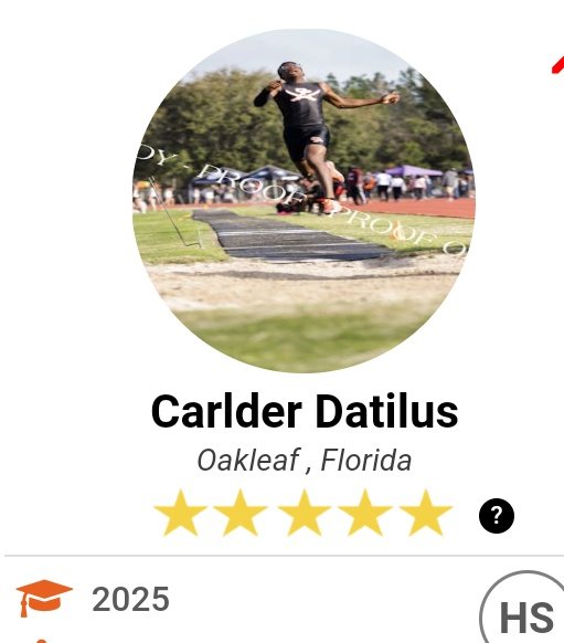 Carlder Datilus💎 (@datiluscarlder) on Twitter photo Thankful to be rated as a 5⭐ track and field jumper by <a href="/TorchRecruiting/">Torch College Recruiting</a>
Current prs:
Long jump-22'6 feet
Triple jump-47'4 feet Thankful to be rated as a 5⭐ track and field jumper by <a href="/TorchRecruiting/">Torch College Recruiting</a>
Current prs:
Long jump-22'6 feet
Triple jump-47'4 feet