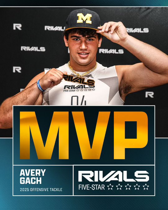 <a href="/RivalsCamp/">Rivals Camp Series</a> @LSURivals <a href="/adamgorney/">Adam Gorney</a> <a href="/RivalsFriedman/">Adam Friedman</a> <a href="/GregSmithRivals/">Greg Smith</a> @MarshallRivals <a href="/JohnGarcia_Jr/">John Garcia, Jr.</a> <a href="/samspiegs/">Sam Spiegelman</a> <a href="/DonovannO25/">Donovan Olugbode</a> 🏆MVP🏆

Michigan commit Avery Gach wins Offensive Line MVP at the <a href="/RivalsCamp/">Rivals Camp Series</a> #FiveStar 

“Gach came into the event as one of the more unknown prospects because we haven’t seen him much at national events. He showed up big by winning offensive line MVP. The Michigan commit is