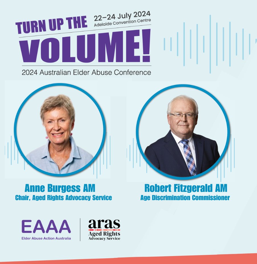 Robert Fitzgerald AM, Age Discrimination Commissioner will be speaking with Anne Burgess AM, Chair of <a href="/saagedrights/">Aged Rights Advocacy Service (SA) Inc.</a> during an In Conversation session on  22 July. Moderated by <a href="/Philippa_mc/">Philippa McDonald</a>  this session promises to be a conference highlight! 
REGISTER NOW bit.ly/3N1gTYI