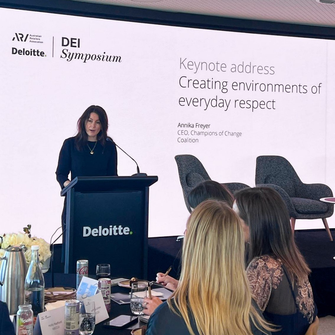 <a href="/Deloitte/">Deloitte</a> <a href="/meccabeauty/">MECCA</a> <a href="/DivCouncilAus/">DiversityCouncilAust</a> <a href="/AuKmart/">KmartAU</a> <a href="/7ElevenAus/">7-Eleven Australia</a> <a href="/BBQS_Galore/">BBQs Galore Aust</a> <a href="/IKEA/">IKEA</a> <a href="/Coles/">Coles Supermarkets</a> <a href="/themancave_aus/">The Man Cave</a> <a href="/Bunnings/">Bunnings Warehouse</a> <a href="/Officeworks/">Officeworks</a> Today’s ARA x <a href="/Deloitte/">Deloitte</a> DE&amp;I Symposium keynote was Annika Freyer, CEO <a href="/champs_change/">Champions of Change Coalition</a>.

Annika discussed creating environments of everyday respect, highlighting “Leaders play a massive role personally. What you do sets the tone inside and outside of the organisation.”