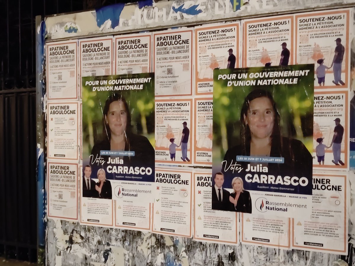 Collage panneaux officiels et affichage libre  sur Boulogne Billancourt  cette nuit. Bientôt le 30 juin, on ne lache rien !
#UnionNationale
#Circo9209 <a href="/RNational_92/">RN Hauts-de-Seine</a> <a href="/RNJ_off/">RNJ 🇫🇷</a>