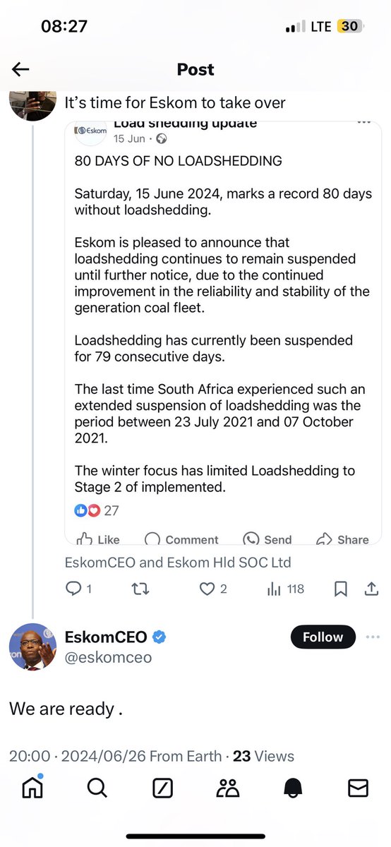 Dlaminibless's tweet photo. @CityPowerJhb You’ve been filling us with the same information since Tuesday 

Just so you know Eskom is ready to take over https://t.co/K80dsQcFKj