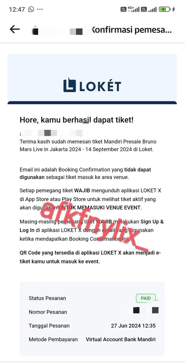 Open Jaswar Tiket Bruno Mars in Jakarta
Fee 70k
Data sendiri✅
Payment sendiri ✅

Mau dibantu war hari ini atau pas gensale bisa ya, ketuk dm ajaa 😉

Berhasil secured 3 tix todayy🙌
#brunomarsinjakarta #BrunoMars #jaswar #jastip #wtb #wts